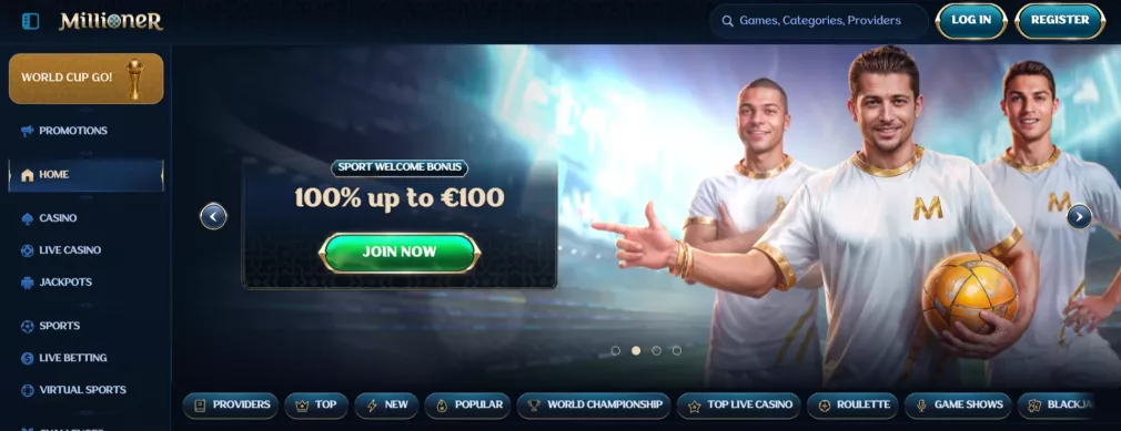 Millioner Casino Willkommensbonus 200% bis 2500 Euro plus 300 Freispiele